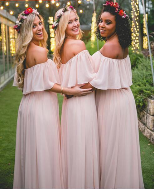Light Blush Pink Chiffon Cheap Long Bridesmaid Dresses Online, WGY0222