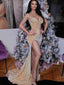 Sexy Sweetheart Mermaid Sequin Side Slit Long Prom Dresses, PDS0246