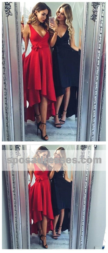 High Low V Neck Simple Cheap Short Red Homecoming Dresses Online,BDY0299