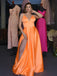 Simple V-neck A-line Side Slit Sleeveless Satin Prom Dresses,WGY0188