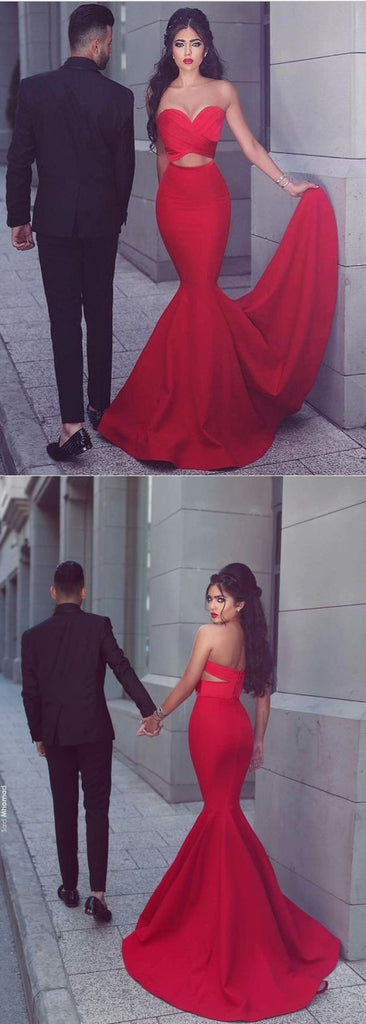 Sexy Sweetheart Red Satin Long Mermaid 2017 Popular Prom Dresses, BG0127