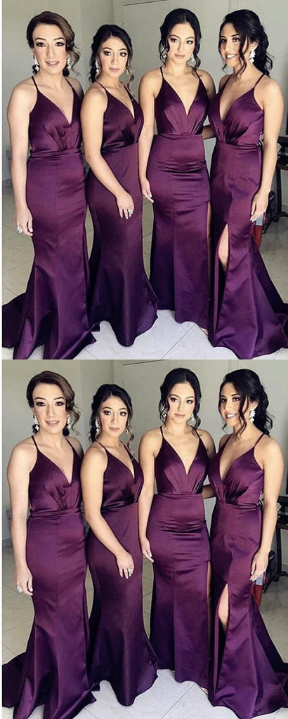 Purple Side Slit Mermaid Cheap Long Bridesmaid Dresses Online, WGY0316