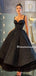 Spaghetti Straps A-line Black Ball Gown Long Prom Dresses, PDS0258