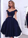 Navy Taffeta Two Piece Off-the-shoulder Dark Blue Short Homecoming Dress ,BDY0315