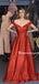 Newest Off-shoulder A-line Red Simple Long Prom Dresses, PDS0192