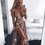 Sexy A-Line Spaghetti Straps Pink Sequin Prom Dress With Slit,Party Dresses,PDY0340