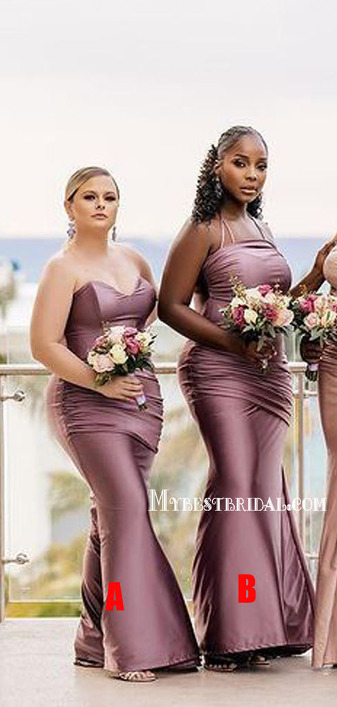 Mismatched Mermaid Soft Satin Long Bridesmaid Dresses, BDS0174
