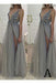Deep V-neck Side Slit Grey Tulle Evening Dresses ,Cheap Prom Dresses,PDY0581
