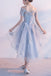 Short Sleeve Off Shoulder High How Dusty Blue Cheap Homecoming Dresses 2018, BDY0362