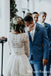 Two Piece V-neck Illusion 3/4 Sleeves Floor-length Lace Wedding Dresses with Ruching Ruffles, TYP0094