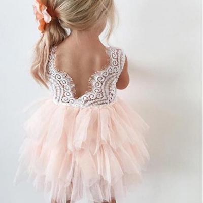 Pink Open Back Lace Flower Girl Dresses ,Cheap Tulle Toddler Flower Girl Dresses,FGY0202