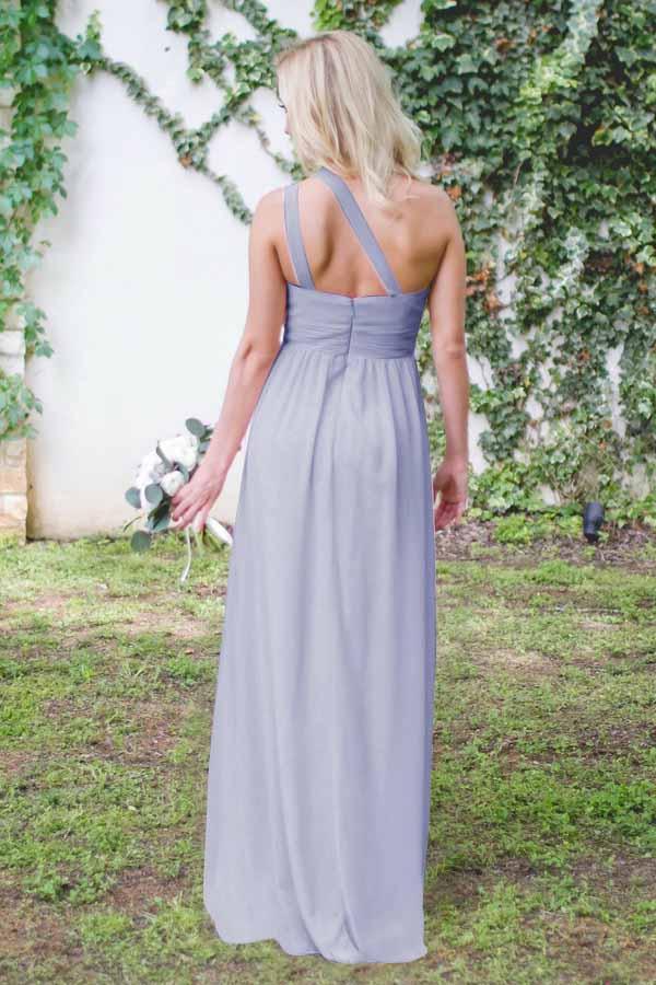 One Shoulder Dusty Blue Long Chiffon Cheap Bridesmaid Dresses Online, WGY0304