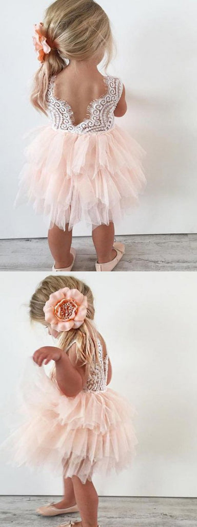 Pink Open Back Lace Flower Girl Dresses ,Cheap Tulle Toddler Flower Girl Dresses,FGY0202