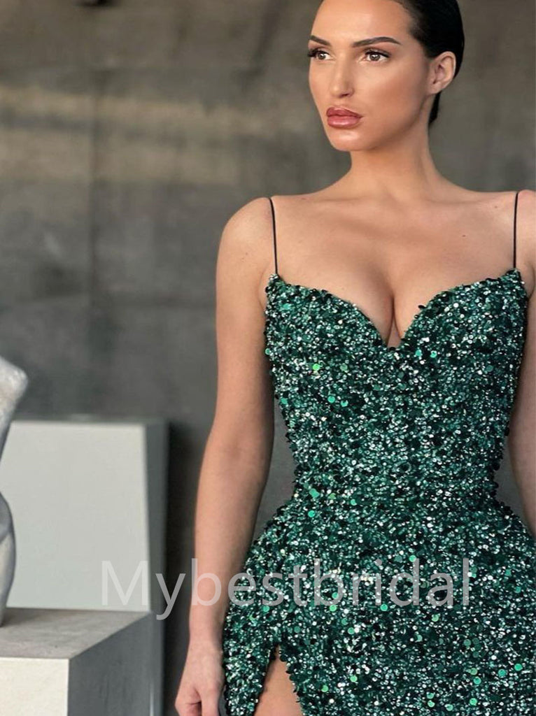 Sexy V-neck Spaghetti straps Side slit Mermaid Prom Dresses , PDS0377