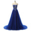 Long A-Line Sweetheart Rhinestone Royal Blue Tulle Prom Dresses, BG0077