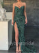 Sexy V-neck Spaghetti straps Side slit Mermaid Prom Dresses , PDS0377