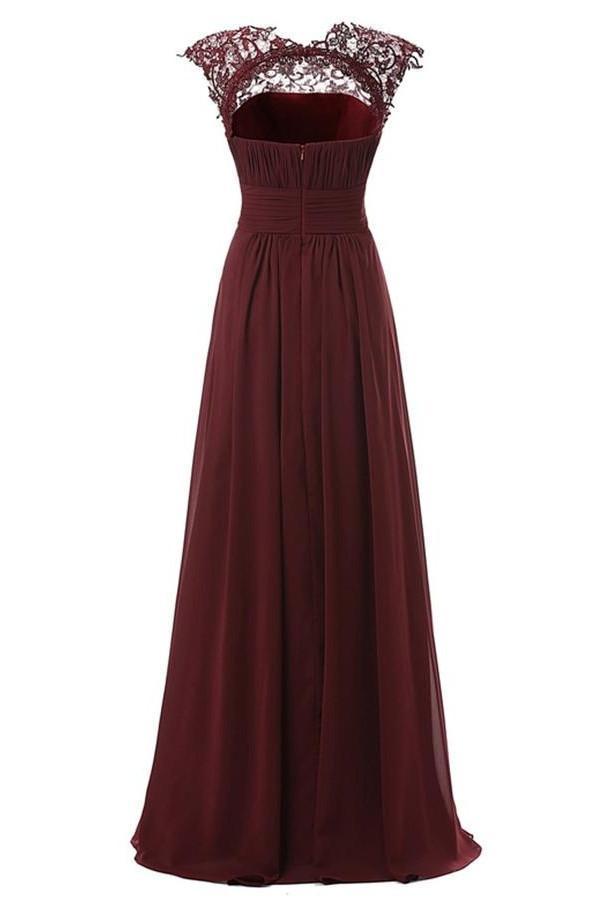 Open Back See Through Burgundy Lace Cheap Long Bridesmaid Dresses Online, WGY0319