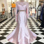 2 pieces Soft Pink Lace Beaded Mermaid Satin Prom Dresses, See Through Prom Dresses, BG0351