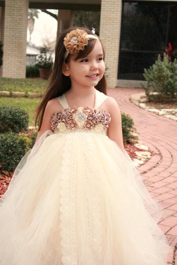 Ivory Tulle Lace Flower Girl Dresses With Satin Flowers, Lovely Cute Tutu Dresses, FGY0144