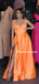 Simple V-neck A-line Side Slit Sleeveless Satin Prom Dresses,WGY0188