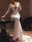Mermaid White Sleeve V Neck Evening Party Dresses,Cheap Prom Dresses,PDY0628