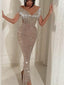 Sheath Off The Shoulder Sequined Tassel Evening Dresses,Cheap Prom Dresses,PDY0567