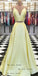 Simple A-line V-neck Yellow Satin Evening Dresses,Cheap Prom Dresses,PDY0638
