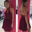 Sexy Backless Halter Chiffon Short Cheap Dark Red Homecoming Dresses 2018, BDY0322