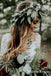 Two Piece V-neck Illusion 3/4 Sleeves Floor-length Lace Wedding Dresses with Ruching Ruffles, TYP0094