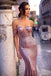 Sexy Rose Gold Sequin Off-The-Shoulder Mermiad Long Cheap Formal Evening Prom Dresses, PDS0060