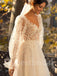 Elegant V-neck Long sleeves A-line Lace applique Wedding Dresses, WDY0303