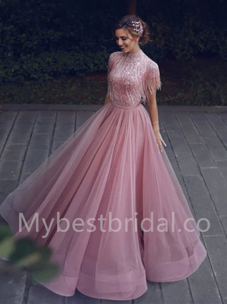 Elegant Strapless Cap sleeves A-line Prom Dresses,PDS0526