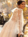 Elegant V-neck Long sleeves A-line Lace applique Wedding Dresses, WDY0303
