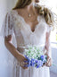 Sexy V-neck Cap-sleeves A-line Lace applique Wedding Dresses,WDY0310