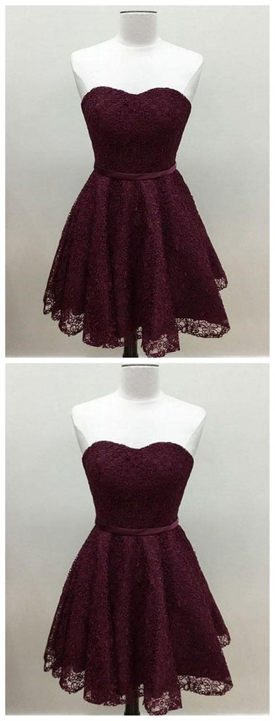 Sweetheart Cute Simpe Maroon Short Lace Homecoming Dresses 2018, BDY0259