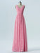 V Neck Pink Lace Cheap Long Bridesmaid Dresses Online, WGY0317
