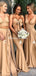V-neck Side Slit Long Gold Bridesmaid Dresses,Sexy Bridesmaid Dresses,WGY0201