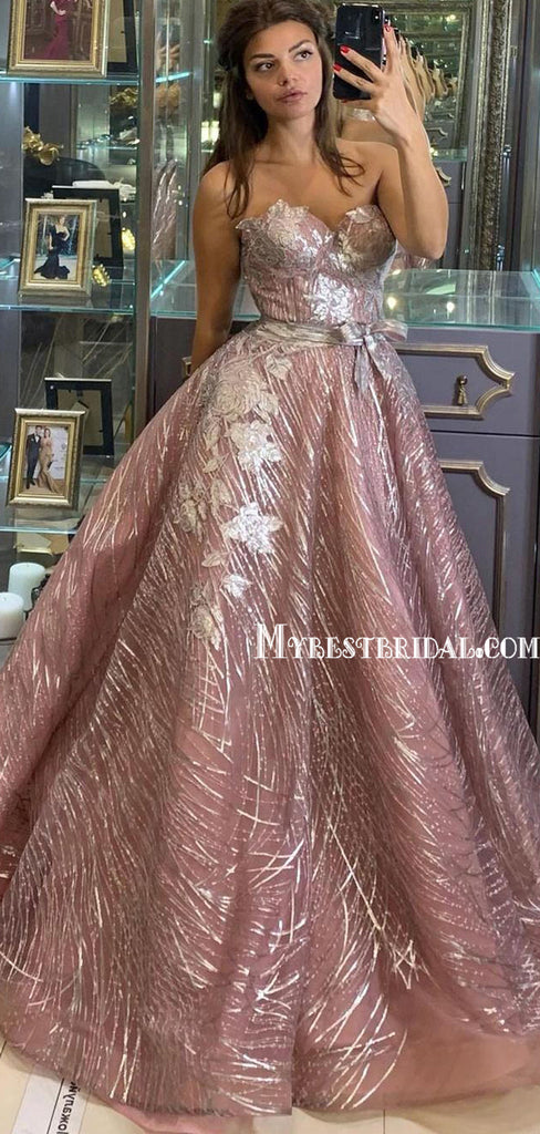 Vintage Sweetheart A-line Tulle Sequin Long Prom Dresses, PDS0240