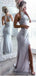 Mermaid Open Back Grey Prom Dress With Appliques Split,Cheap Prom Dresses,PDY0542