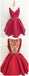 V Neck Red See Through Beading Custom Cheap Homecoming Dresses 2018, BDY0229