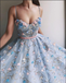 Spaghetti Strap Blue Tulle Applique Long Prom Dresses ,Cheap Prom Dresses,PDY0446