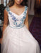 A Line Applique V-back Ivory Tulle Evening Dresses,Cheap Prom Dresses,PDY0568