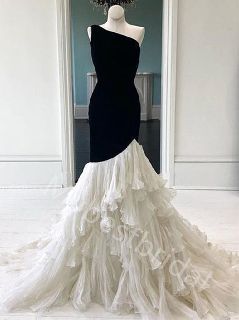 Elegant One shoulder Sleeveless Mermaid Prom Dresses,PDS0772