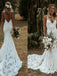 Sexy Spaghetti straps V-neck Mermaid Lace applique Wedding Dresses,WDY0308