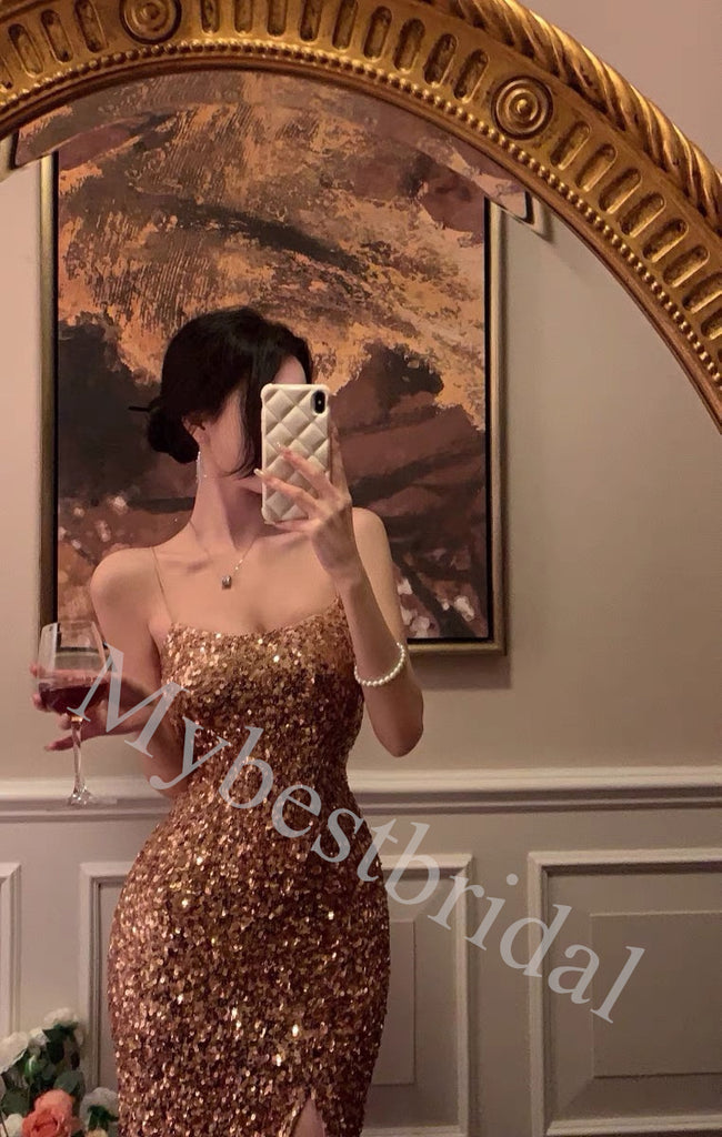 Sexy Square Sleeveless Side slit Sheath Long Prom Dress,PDS1041