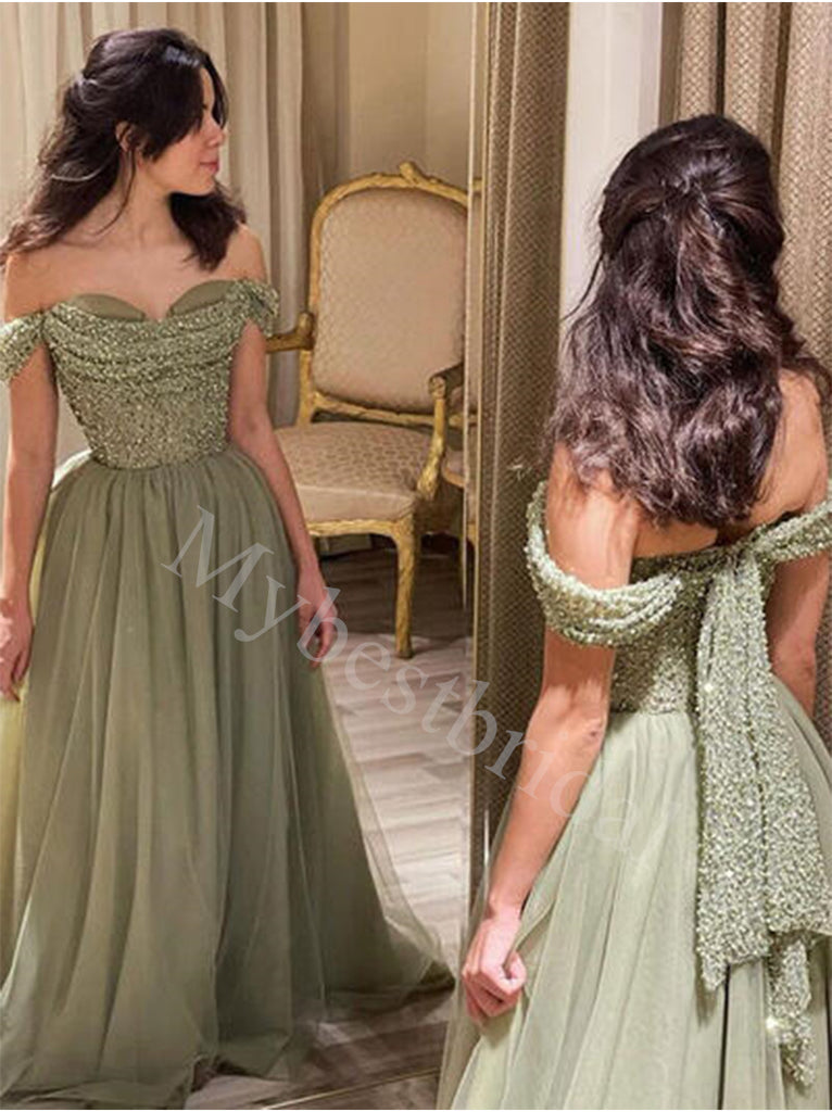 Elegant Sweetheart Off shoulder A-line Prom Dresses,PDS0809