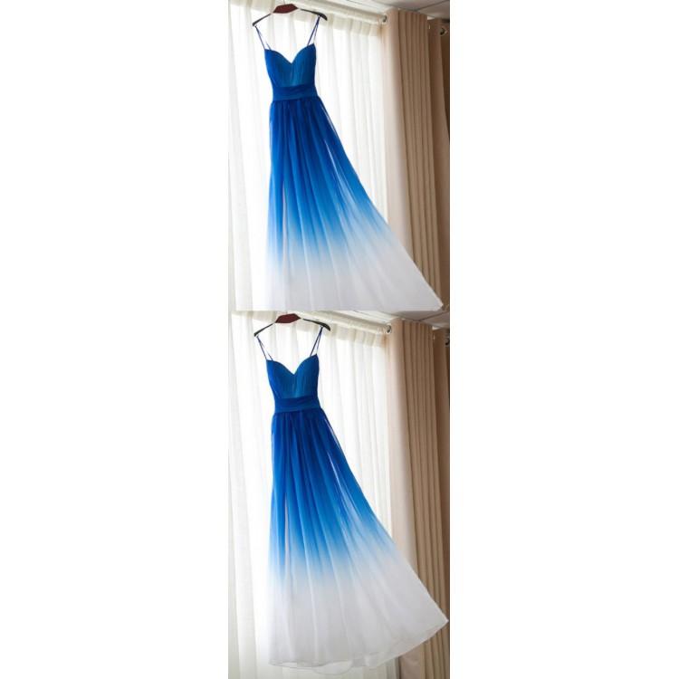 A line  Royal Blue Prom Dresses, Long Bridesmaid Dresses With Pleated Sleeveless Straps ,PDY0306