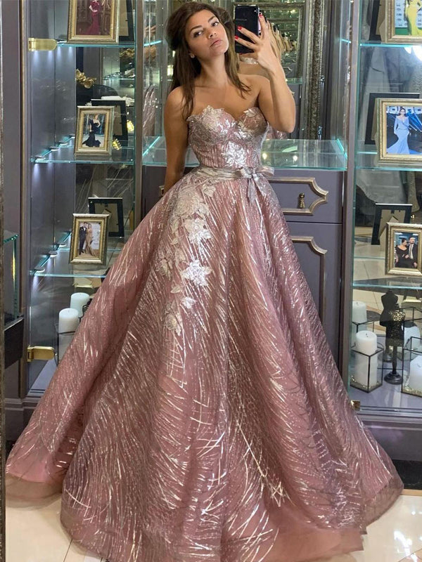 Vintage Sweetheart A-line Tulle Sequin Long Prom Dresses, PDS0240
