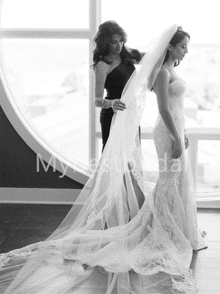 Elegant Sweetheart Mermaid Lace applique Wedding Dresses, WDY0262