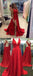 A-line V-neck Red Satin Prom Dresses ,Cheap Prom Dresses,PDY0427